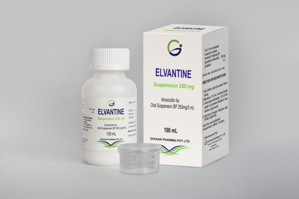 Elvantine - mvs pharma amoxicillin product with gray background