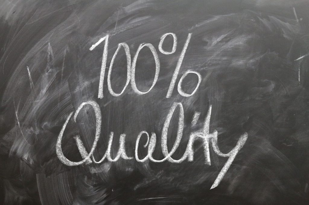 100% quality written on a chalk board - used in article on quality management system