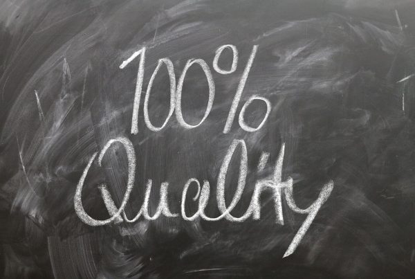 100% quality written on a chalk board - used in article on quality management system