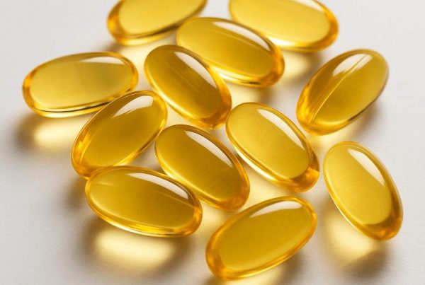 Marine-Omega-3 Oxidation and health effects - softgel capsules on white background